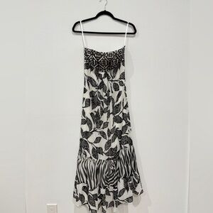 White House Black Market Monochrome Leaf Print Midi Dress